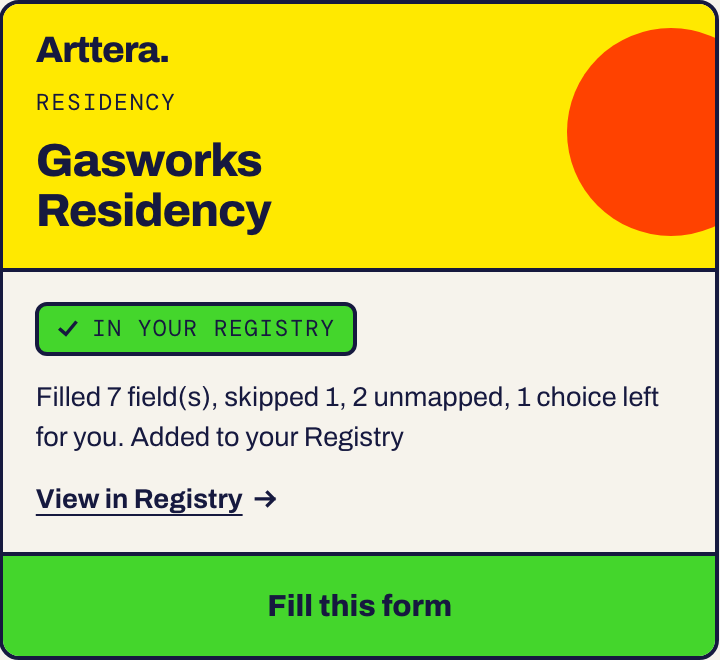 The popup after filling a form, with a summary line and View in Registry